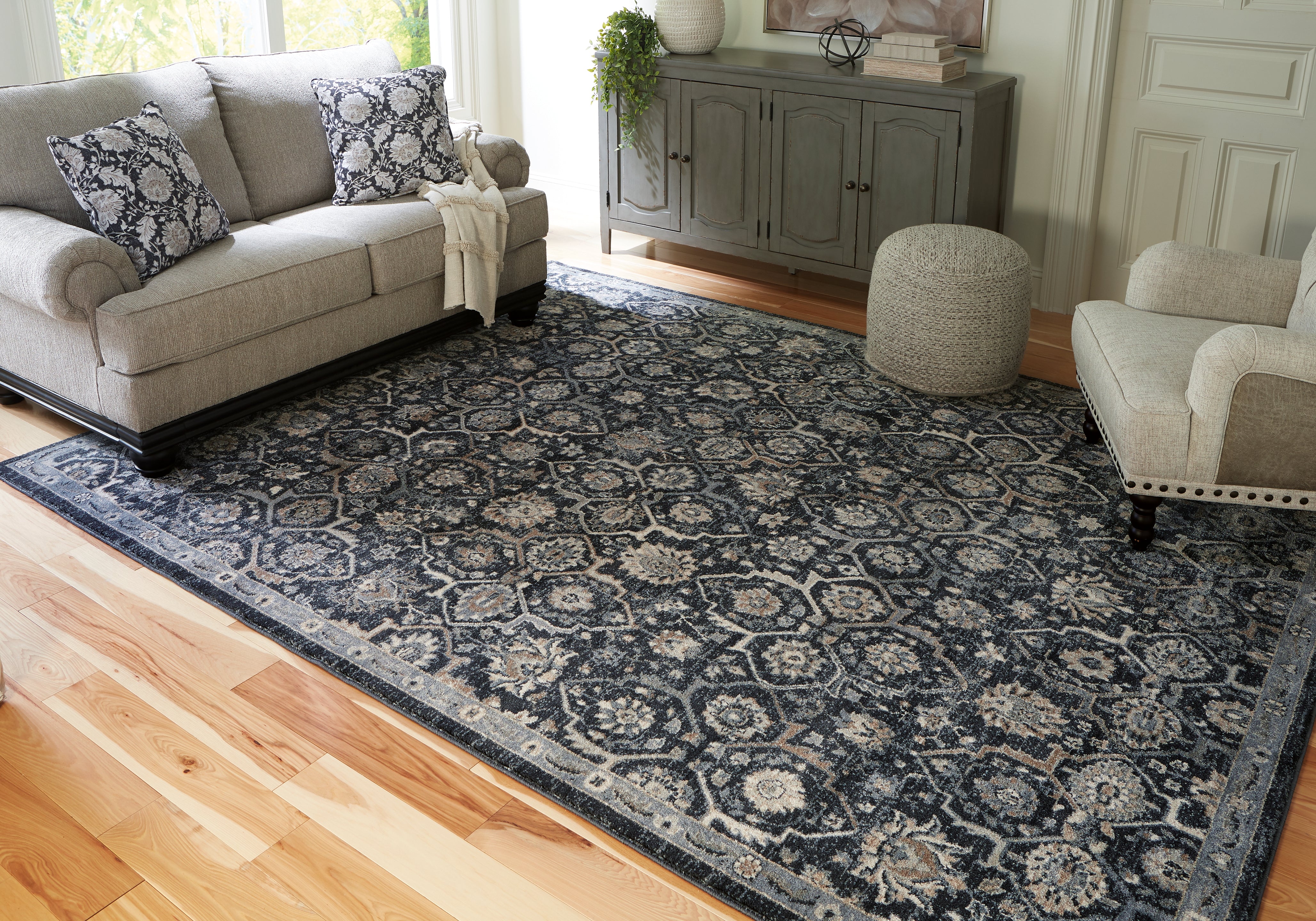 Bay Furniture Gallery - Ashley Furniture - Hilcott Rug - 7'10" x 10'6" Rug / Blue/Cream/Brown - R406111