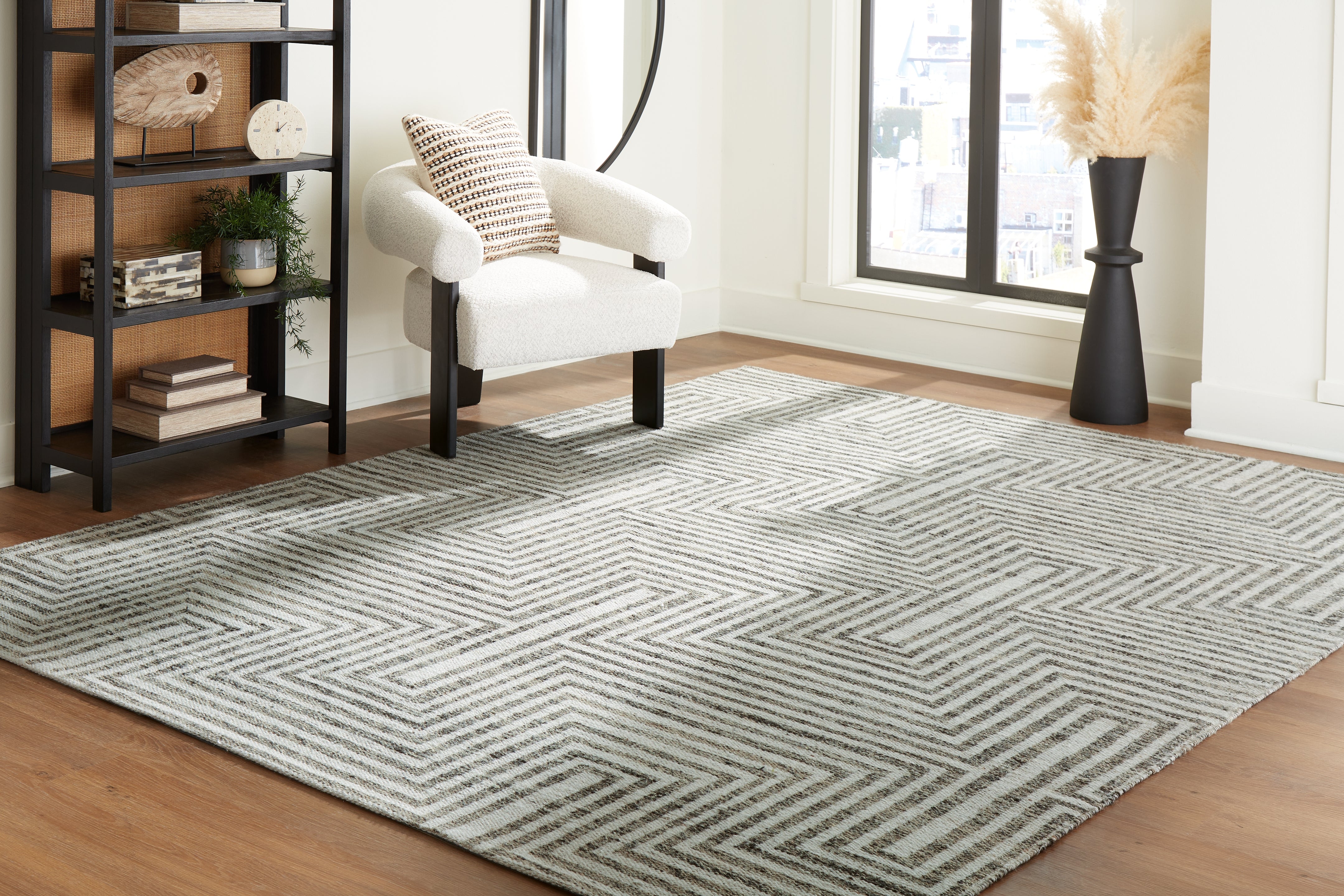 Bay Furniture Gallery - Ashley Furniture - Jossen Rug - 5' x 7' Rug / Ivory/Gray - R406832