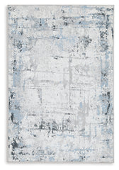 Bay Furniture Gallery - Ashley Furniture - Emertonly Rug - 5' x 7' Washable Rug / Blue/White/Gray - R406982