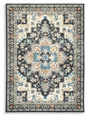 Bay Furniture Gallery - Ashley Furniture - Leningston Rug - 5' x 7' Washable Rug / Black/Cream/Blue - R407062