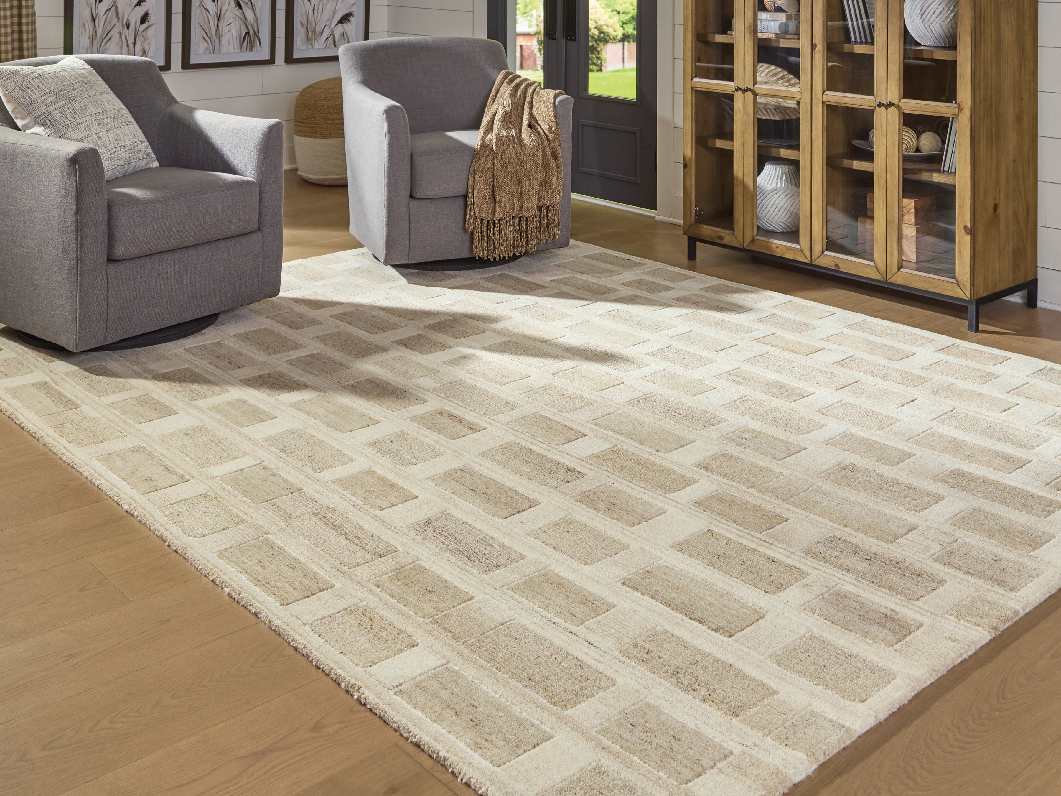 Bay Furniture Gallery - Ashley Furniture - Lisgrove Rug - 7'8" x 10' Area Rug / Tan/Brown/White - R407711