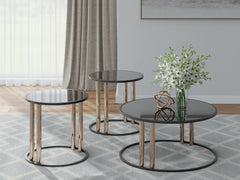 Bay Furniture Gallery - Ashley Furniture - Hannerly Table (Set of 3) - Occasional Table Set (3/CN) / Black/Gold Finish - T219-13
