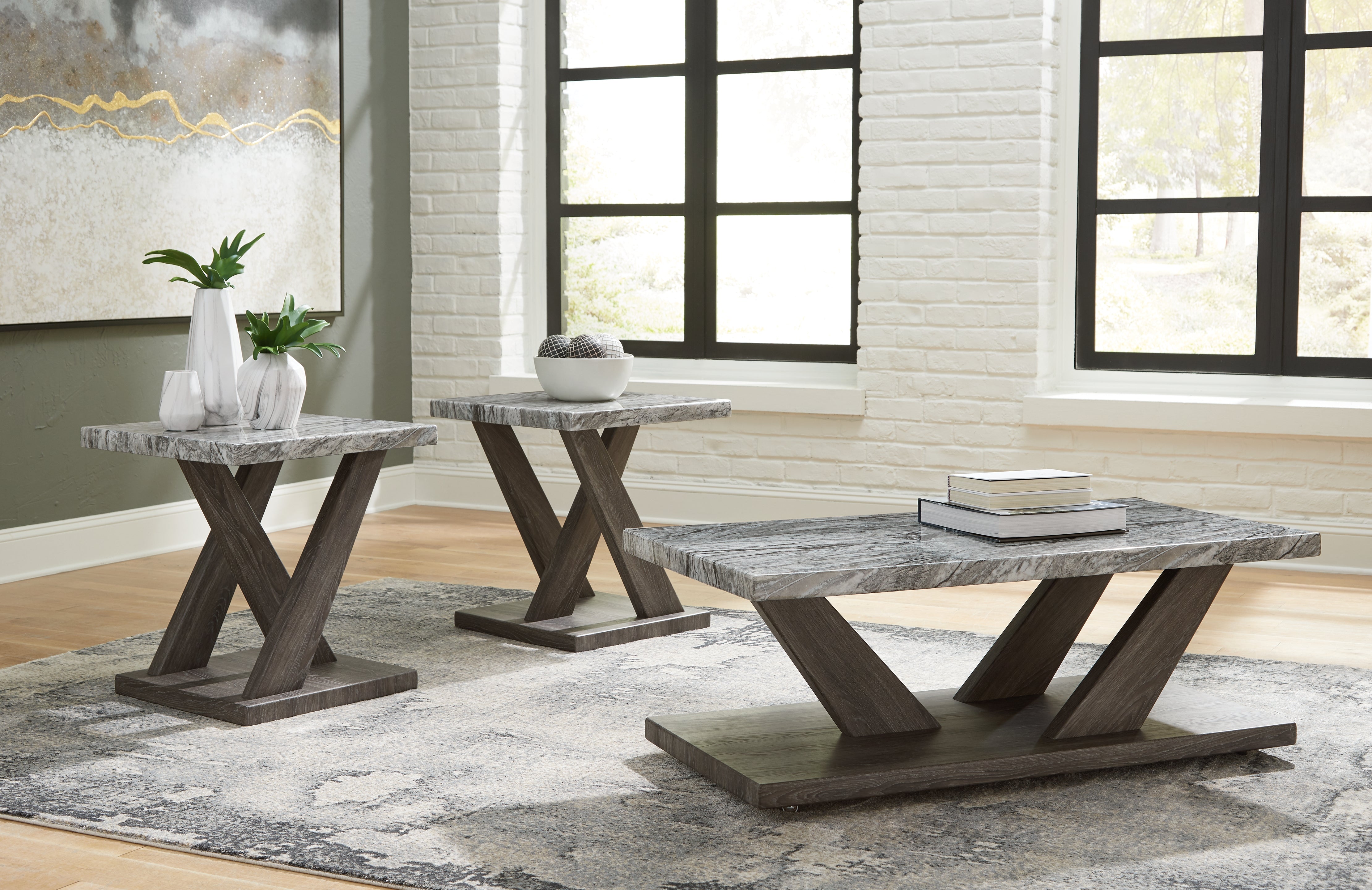 Bay Furniture Gallery - Ashley Furniture - Bensonale Table (Set of 3) - Occasional Table Set (3/CN) / Brown/Gray - T400-13