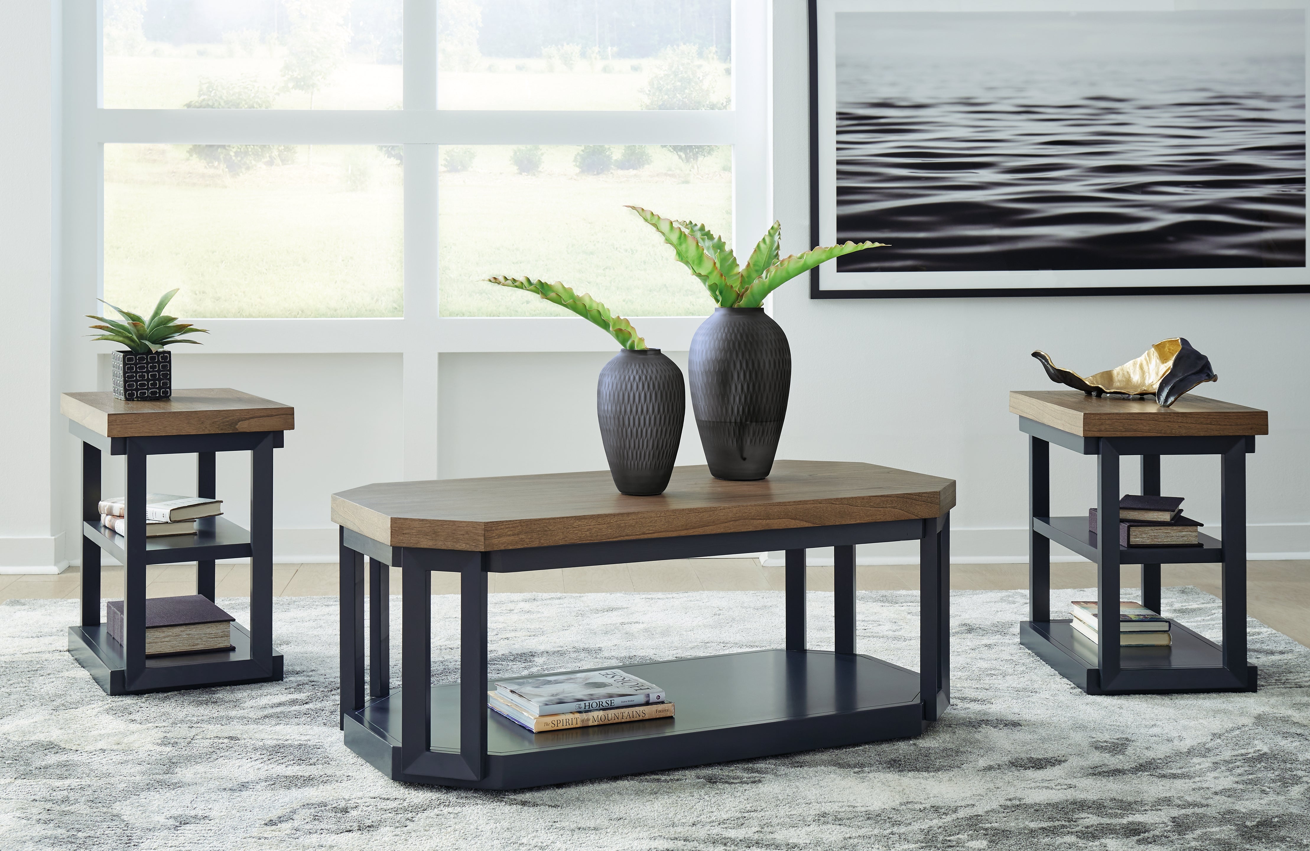 Bay Furniture Gallery - Ashley Furniture - Landocken Table (Set of 3) - Occasional Table Set (3/CN) / Brown/Blue - T402-13
