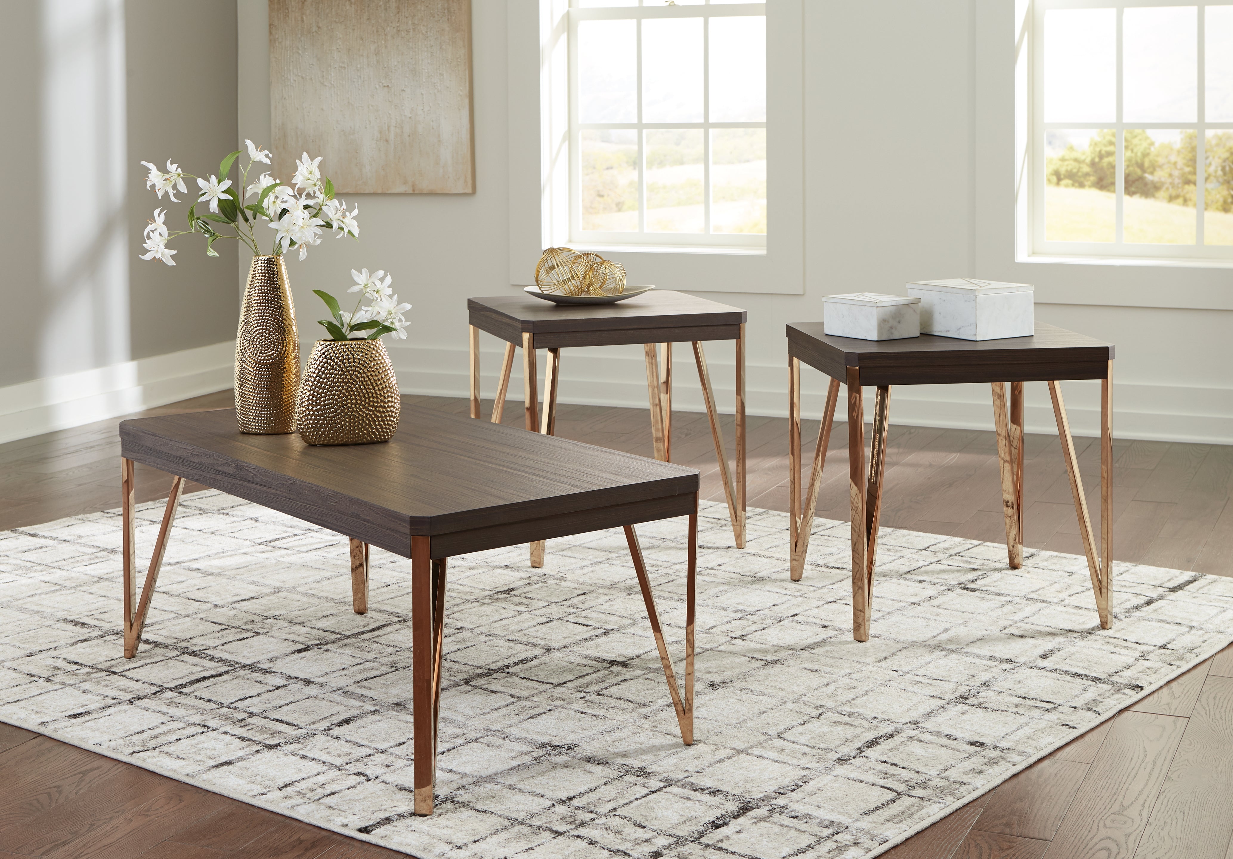 Bay Furniture Gallery - Ashley Furniture - Bandyn Table (Set of 3) - Occasional Table Set (3/CN) / Brown/Champagne - T404-13