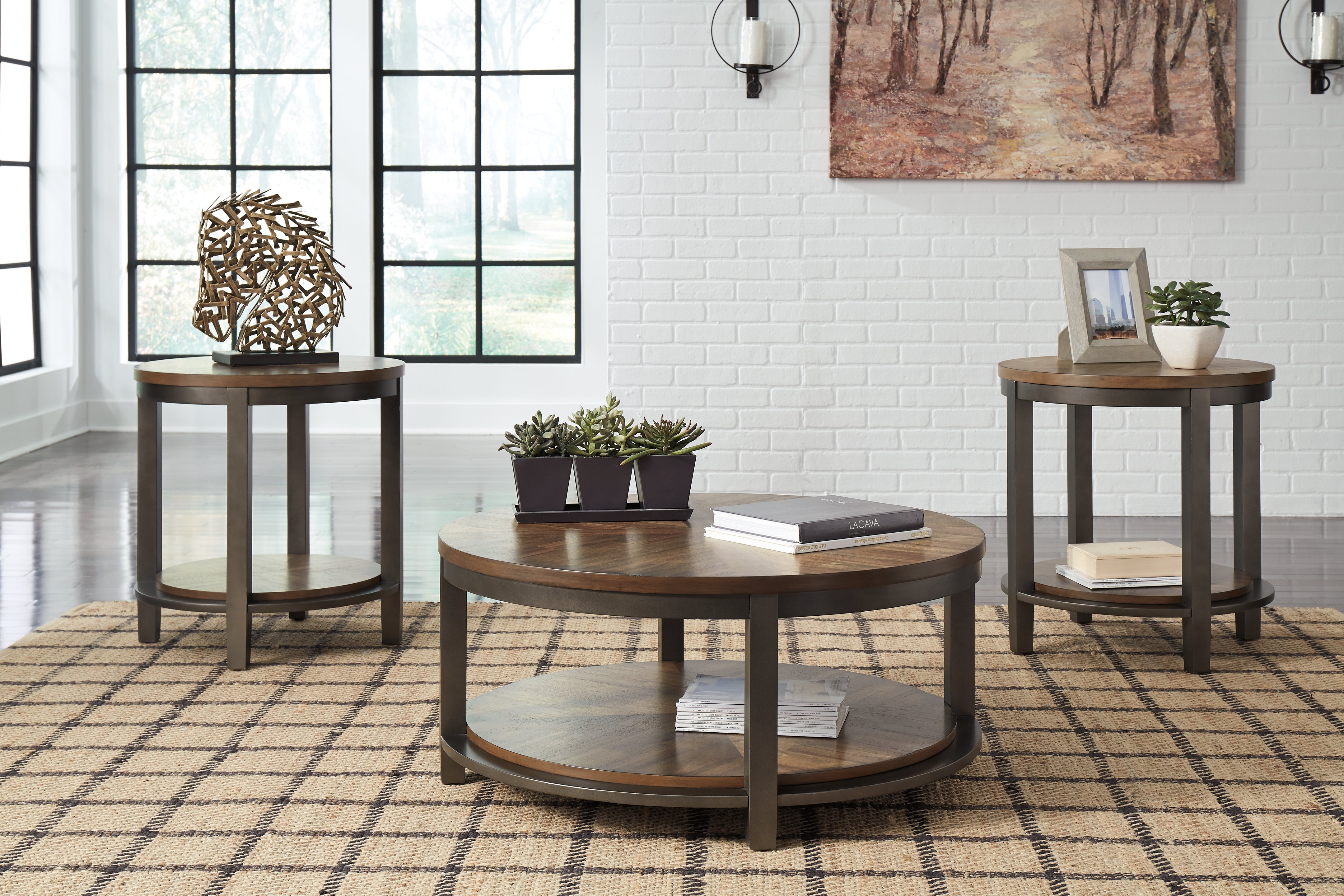 Bay Furniture Gallery - Ashley Furniture - Roybeck Table (Set of 3) - Occasional Table Set (3/CN) / Light Brown/Bronze - T411-13