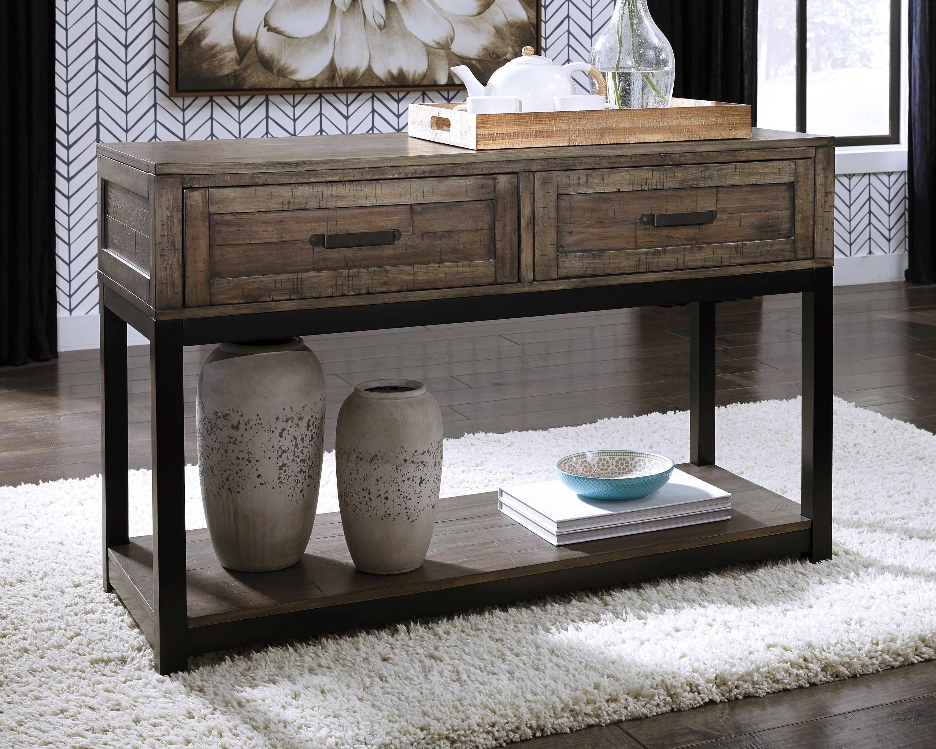 Bay Furniture Gallery - Ashley Furniture - Johurst Sofa/Console Table - Sofa Table / Grayish Brown - T444-4