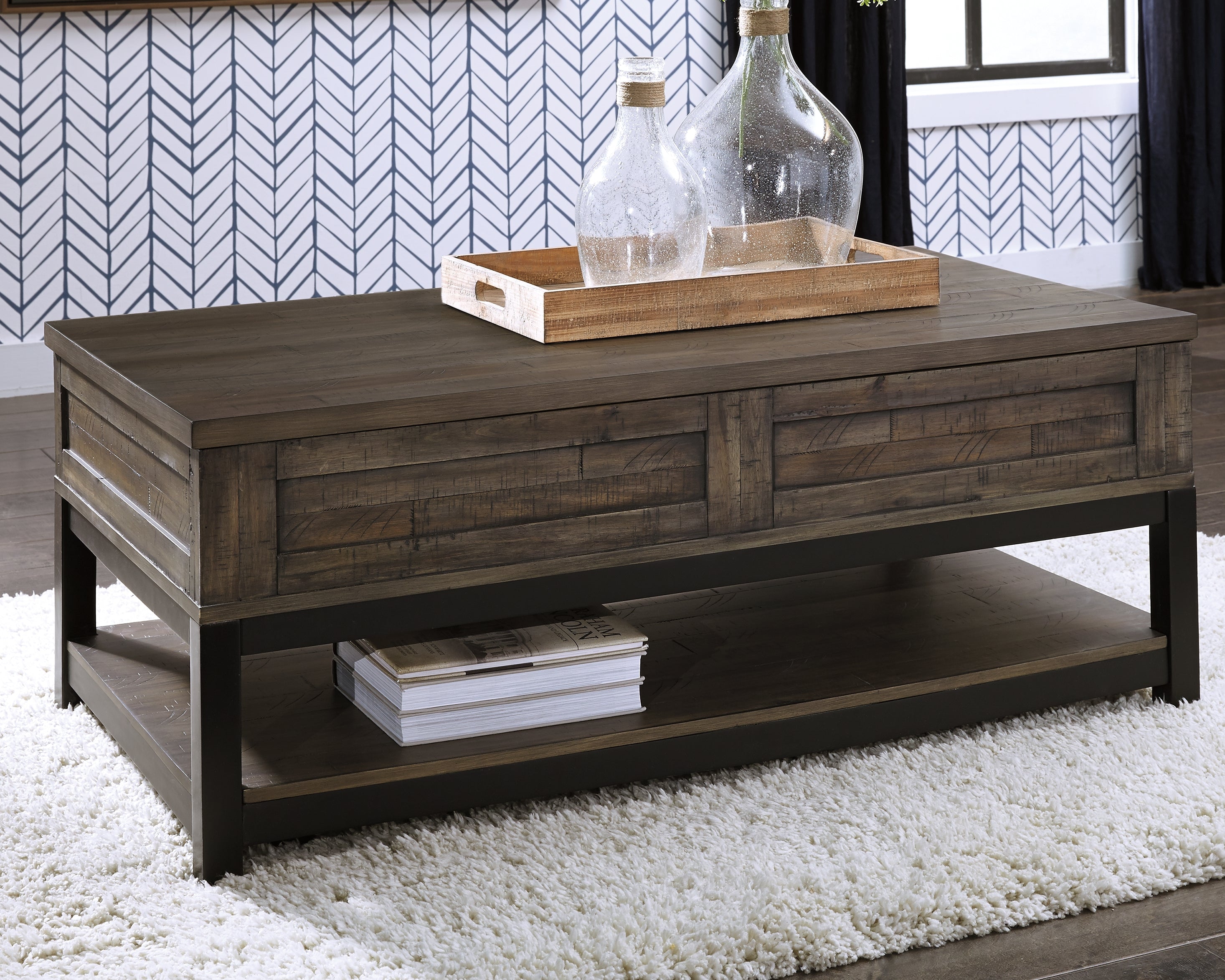 Bay Furniture Gallery - Ashley Furniture - Johurst Coffee Table with Lift Top - LIFT TOP COCKTAIL TABLE / Grayish Brown - T444-9