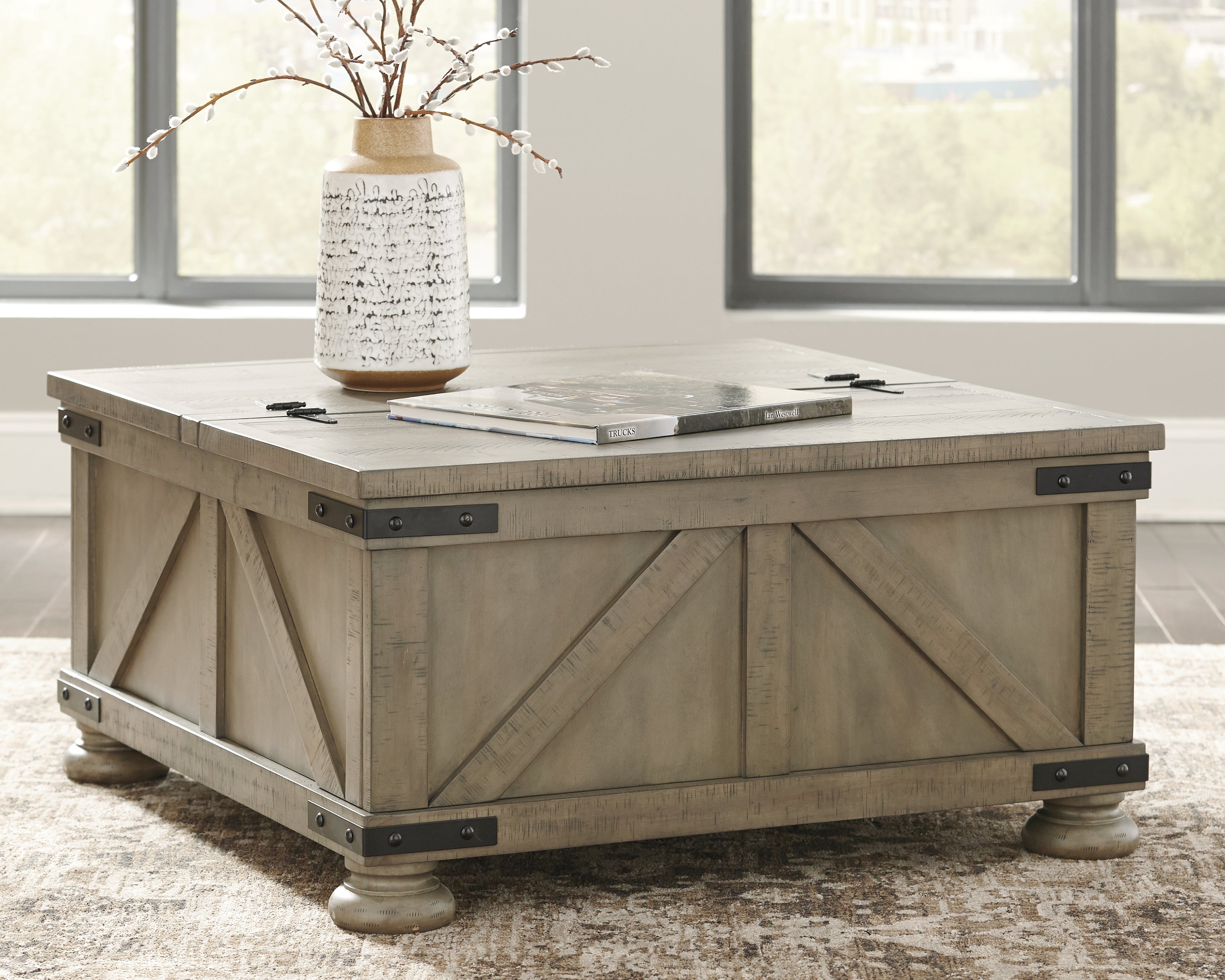 Bay Furniture Gallery - Ashley Furniture - Aldwin Coffee Table With Storage - Cocktail Table with Storage / Gray - T457-20