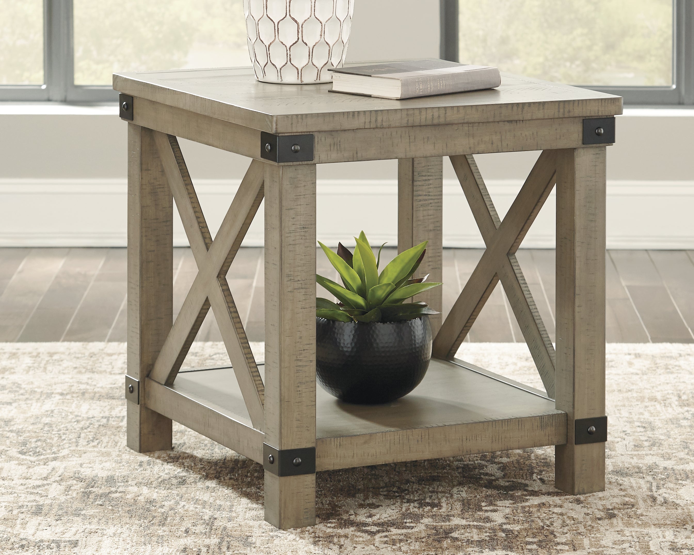 Bay Furniture Gallery - Ashley Furniture - Aldwin End Table - Rectangular End Table / Gray - T457-3