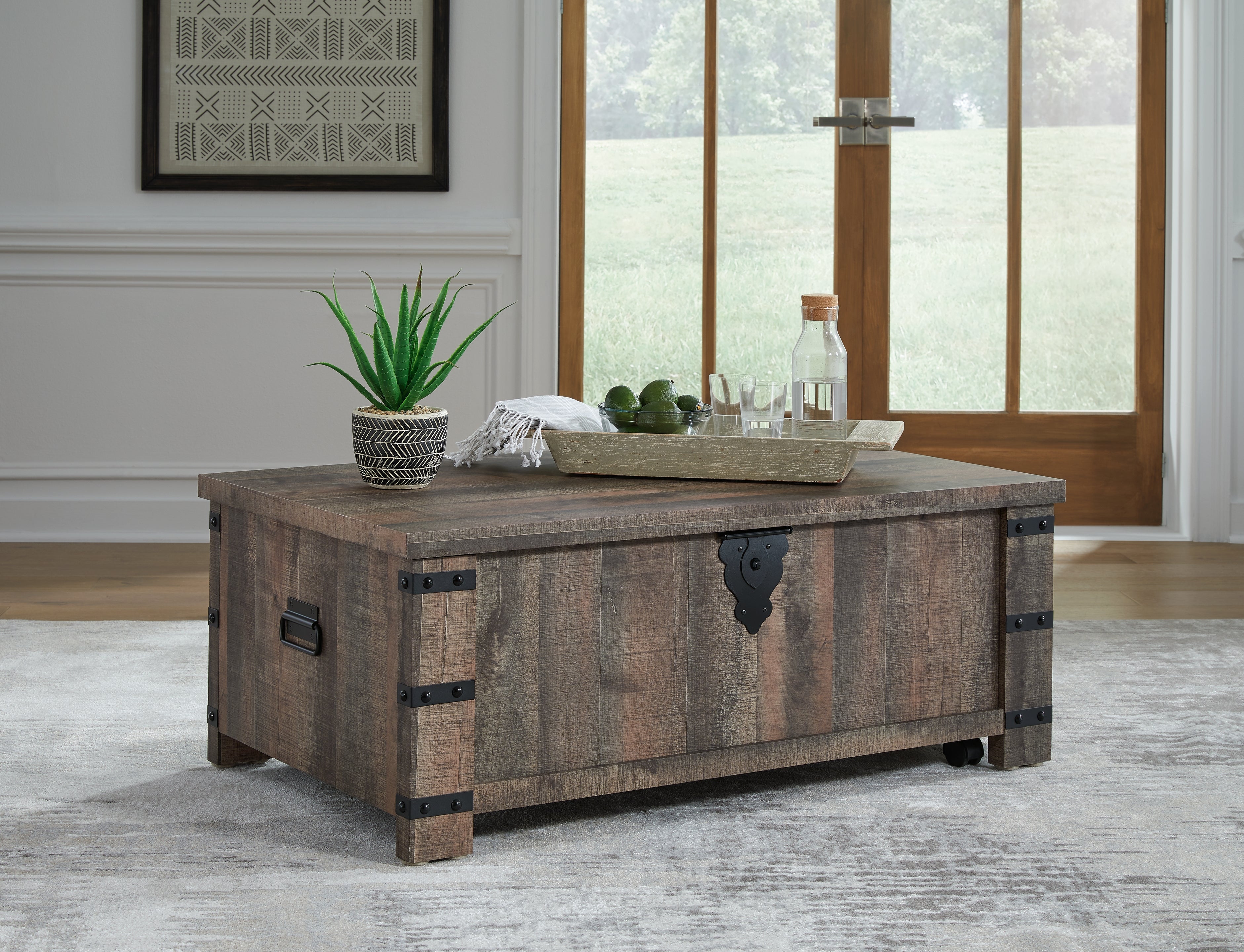 Bay Furniture Gallery - Ashley Furniture - Hollum Lift-Top Coffee Table - Lift Top Cocktail Table / Rustic Brown - T466-9