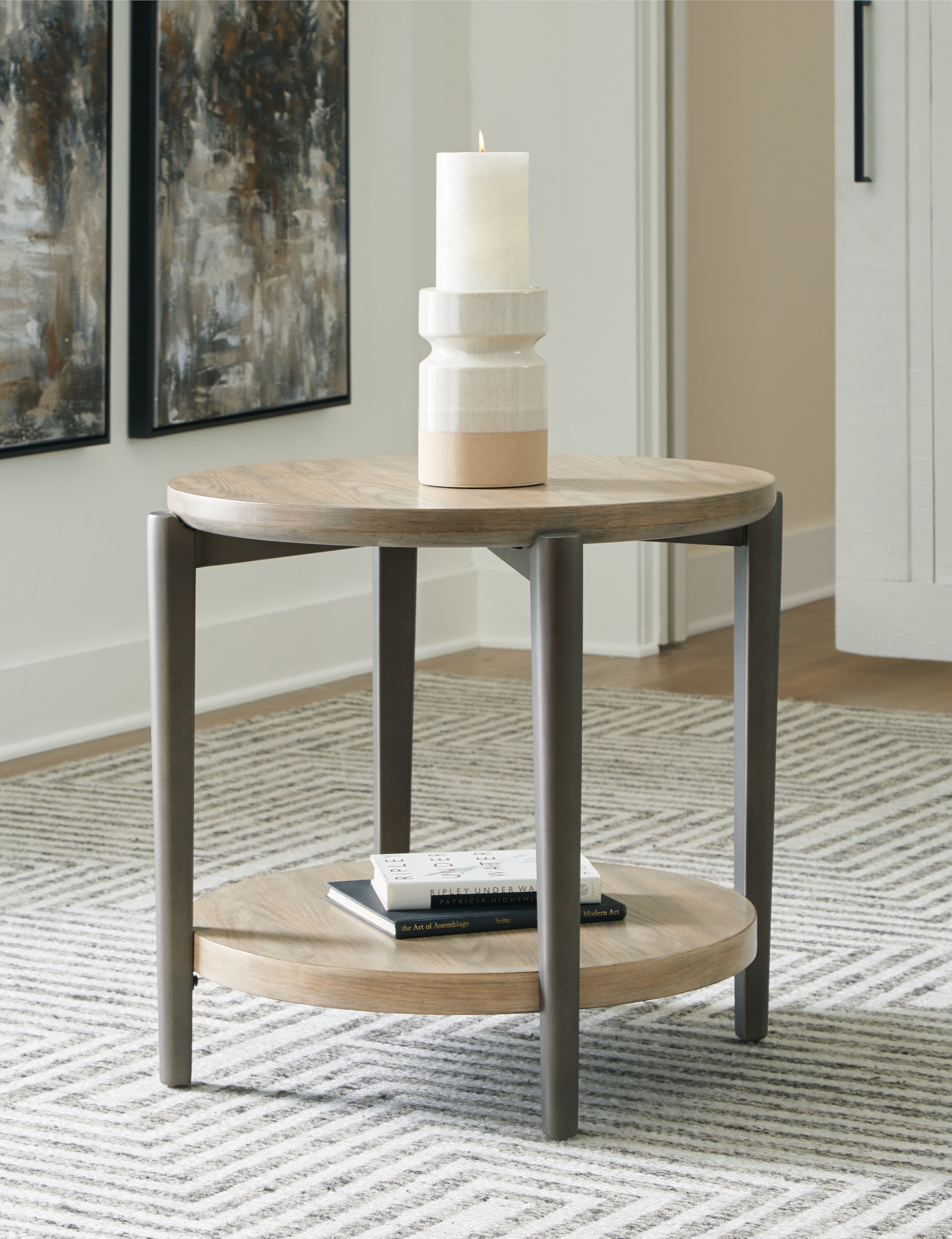 Bay Furniture Gallery - Ashley Furniture - Dyonton End Table - Round End Table / Light Grayish Brown - T574-6