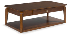 Bay Furniture Gallery - Ashley Furniture - Trenmour Coffee Table - Rectangular Cocktail Table / Medium Brown - T596-1