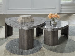 Bay Furniture Gallery - Ashley Furniture - Surmour Stacked Coffee Table - Stacked Cocktail Table / Gray/Brown - T600-0