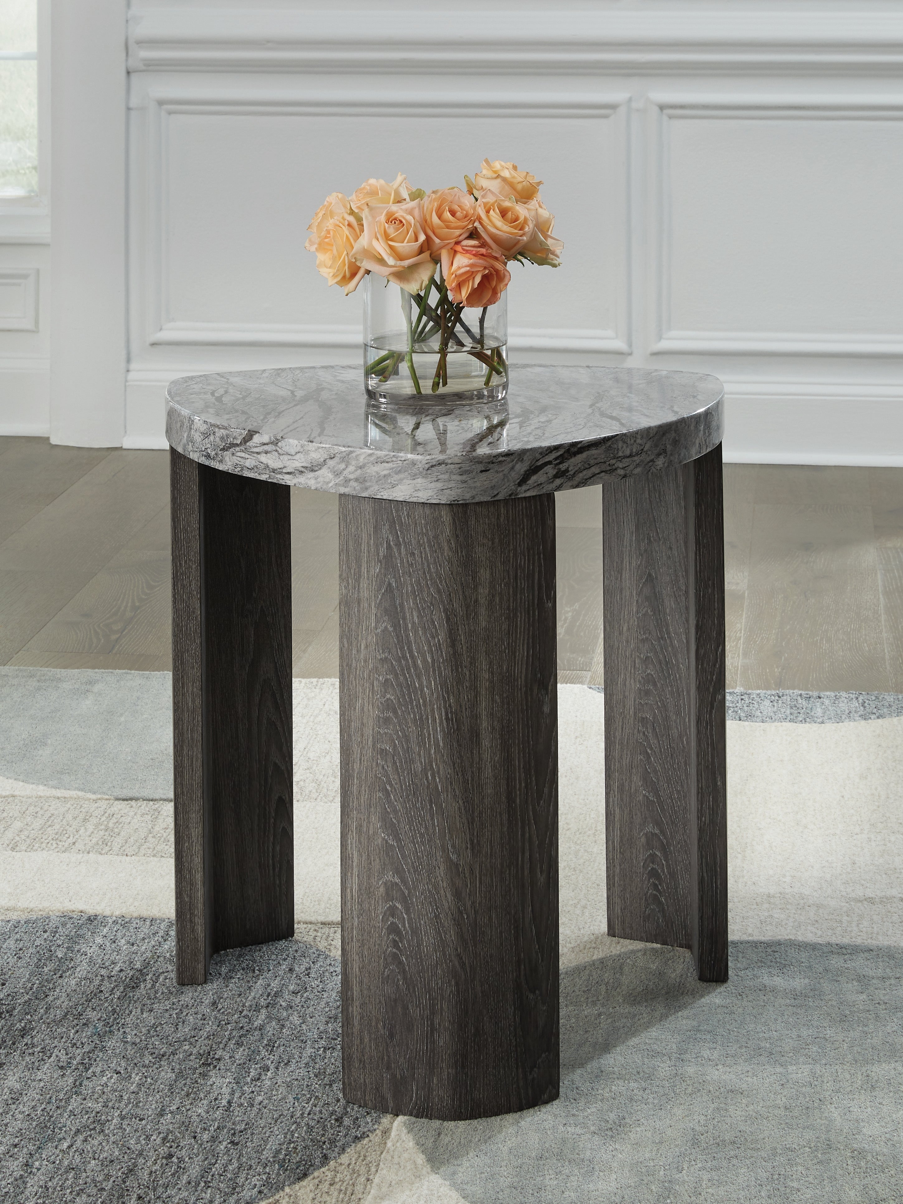 Bay Furniture Gallery - Ashley Furniture - Surmour End Table - Triangle End Table / Gray/Brown - T600-6