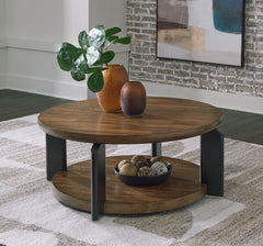 Bay Furniture Gallery - Ashley Furniture - Kraeburn Coffee Table - Round Cocktail Table / Brown/Black - T624-8