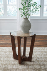 Bay Furniture Gallery - Ashley Furniture - Tanidore End Table - Round End Table / Warm Brown - T667-6