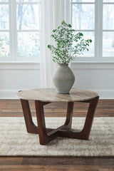 Bay Furniture Gallery - Ashley Furniture - Tanidore Coffee Table - Round Cocktail Table / Warm Brown - T667-8