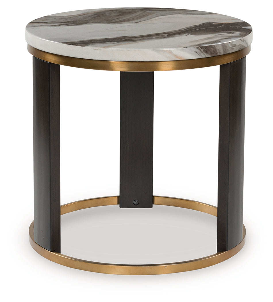Bay Furniture Gallery - Ashley Furniture - Jazmore End Table - Round End Table / Brown/Brass Finish - T671-6