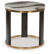 Bay Furniture Gallery - Ashley Furniture - Jazmore End Table - Round End Table / Brown/Brass Finish - T671-6