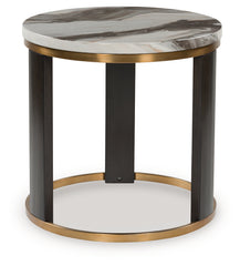 Bay Furniture Gallery - Ashley Furniture - Jazmore End Table - Round End Table / Brown/Brass Finish - T671-6