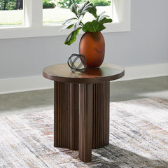 Bay Furniture Gallery - Ashley Furniture - Korestone End Table - Rectangular End Table / Dark Brown - T438-3