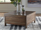 Bay Furniture Gallery - Ashley Furniture - Moriville Lift-Top Coffee Table - Lift Top Cocktail Table / Grayish Brown - T731-9