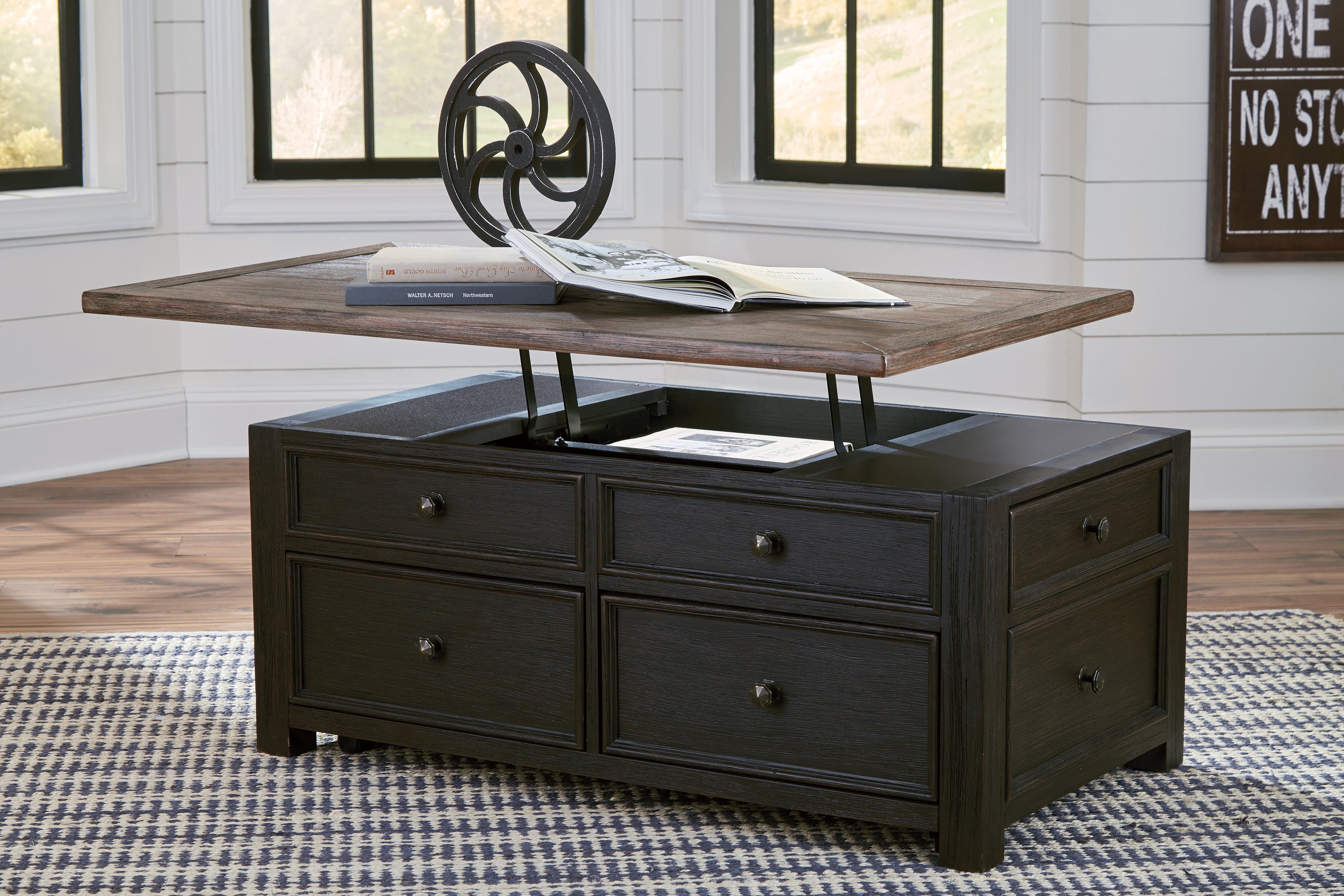 Bay Furniture Gallery - Ashley Furniture - Tyler Creek Coffee Table with Lift Top - Lift Top Cocktail Table / Grayish Brown/Black - T736-20