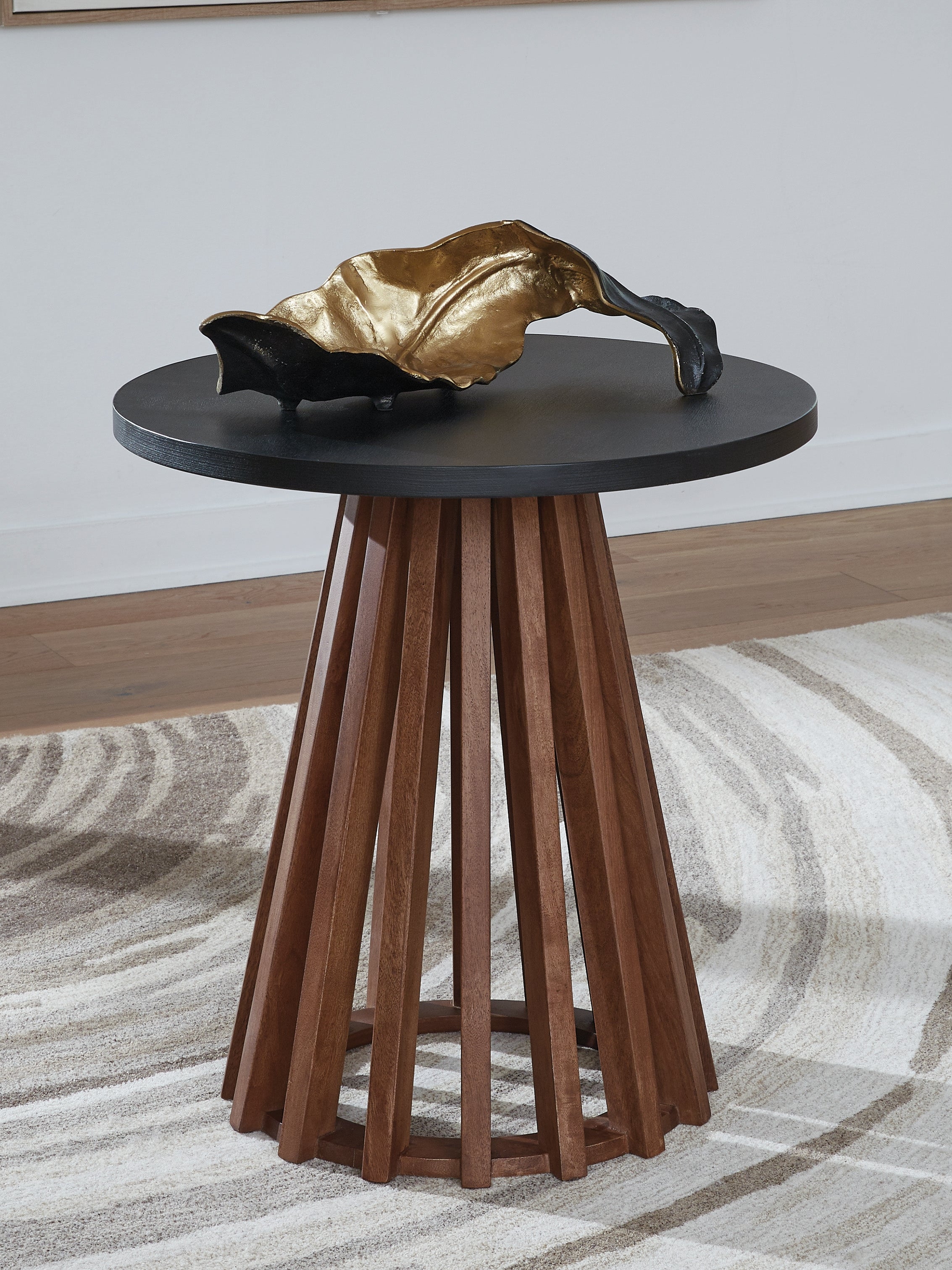 Bay Furniture Gallery - Ashley Furniture - Kallari End Table - Round End Table / Warm Brown/Black - T737-6