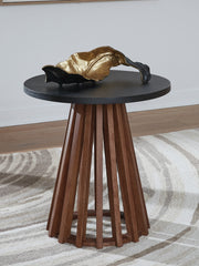 Bay Furniture Gallery - Ashley Furniture - Kallari End Table - Round End Table / Warm Brown/Black - T737-6