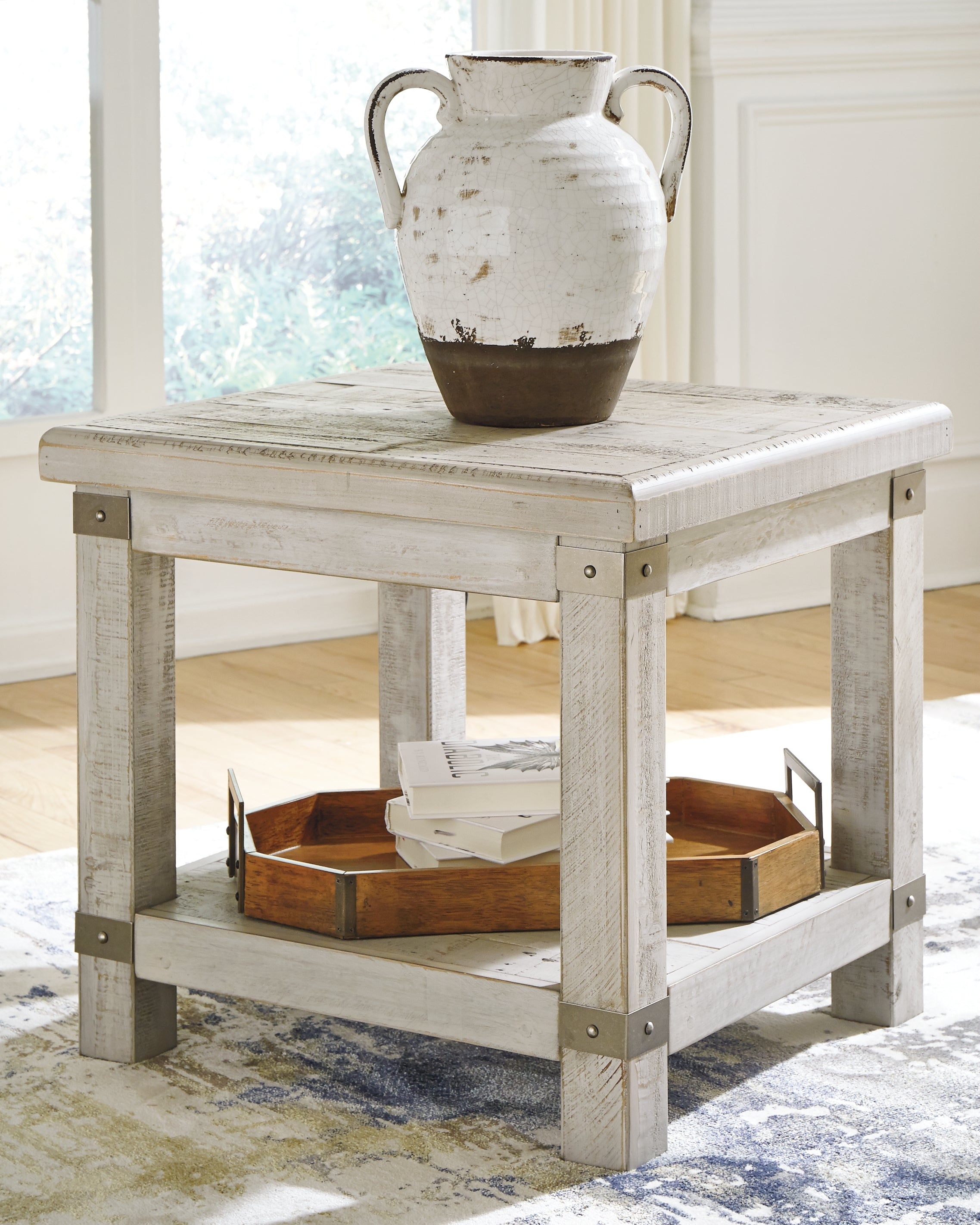 Bay Furniture Gallery - Ashley Furniture - Carynhurst End Table - Rectangular End Table / White Wash Gray - T757-3