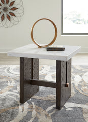 Bay Furniture Gallery - Ashley Furniture - Burkhaus End Table - Rectangular End Table / White/Dark Brown - T779-3