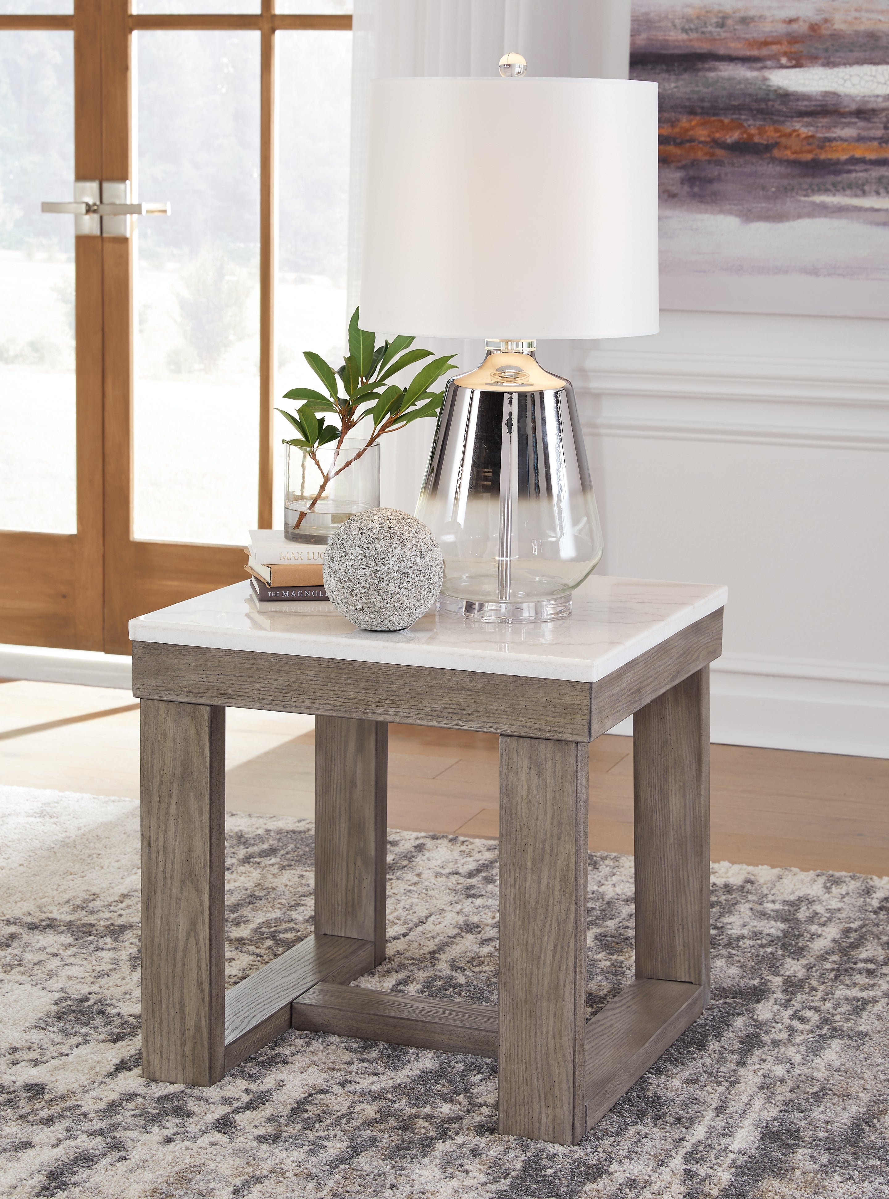 Bay Furniture Gallery - Ashley Furniture - Loyaska End Table - Rectangular End Table / Grayish Brown/White - T854-3