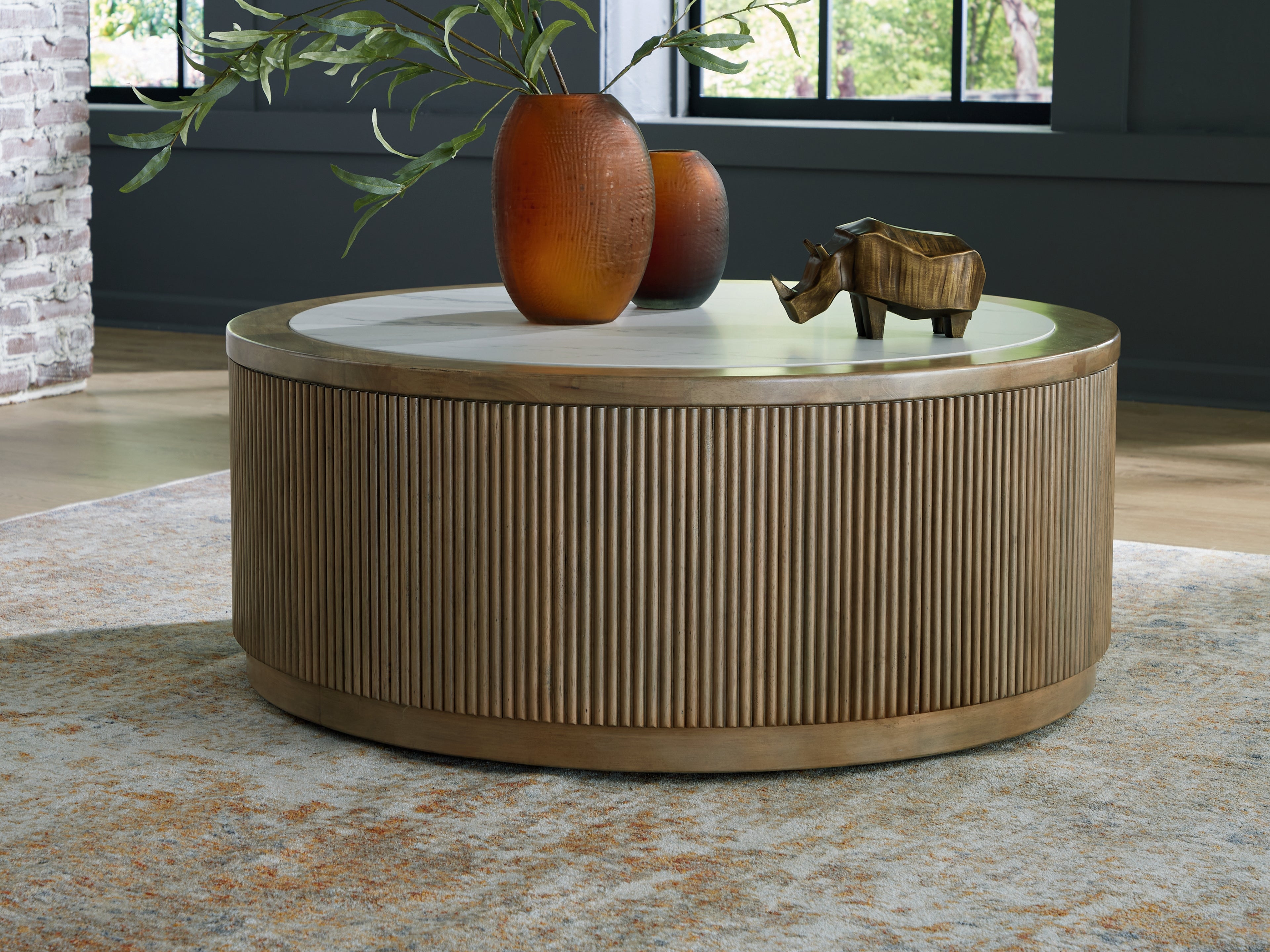 Bay Furniture Gallery - Ashley Furniture - Camdill Coffee Table - Round Cocktail Table / Light Brown/White - T808-8