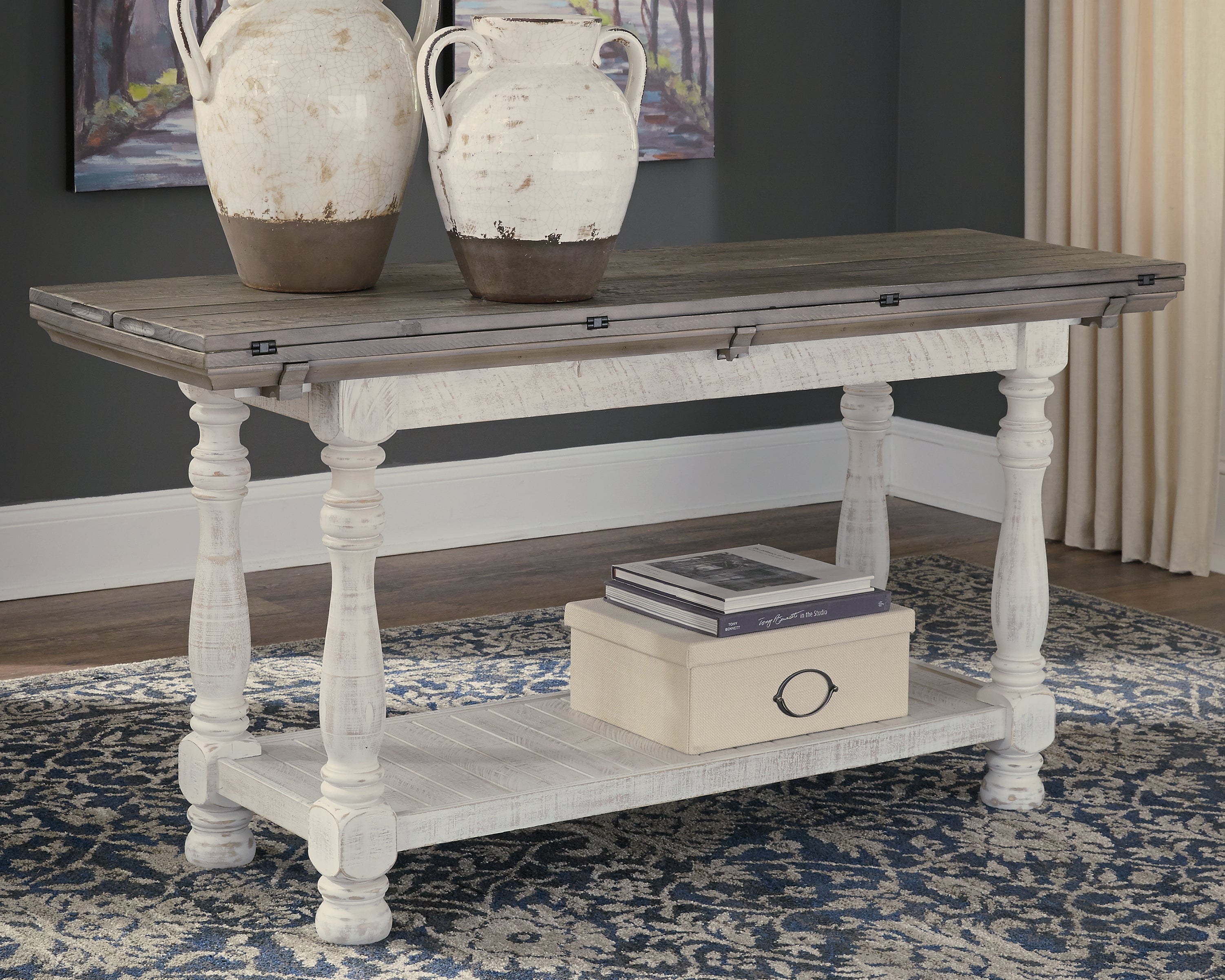 Bay Furniture Gallery - Ashley Furniture - Havalance Sofa/Console Table - Flip Top Sofa Table / Gray/White - T814-4