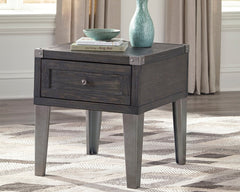 Bay Furniture Gallery - Ashley Furniture - Todoe End Table with USB Ports & Outlets - Rectangular End Table / Dark Gray - T901-3