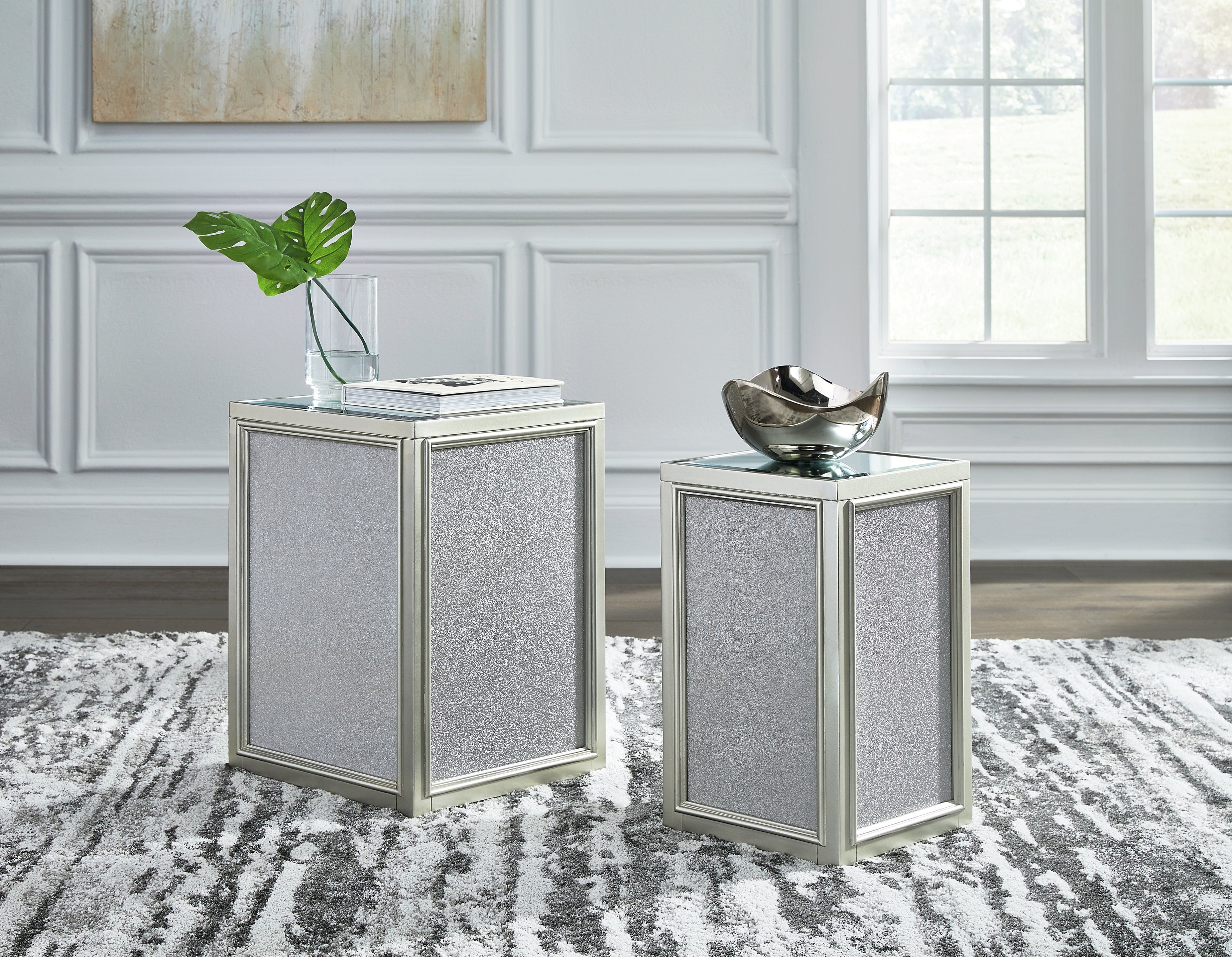Bay Furniture Gallery - Ashley Furniture - Traleena Nesting End Table (Set of 2) - Nesting End Tables (Set of 2) / Silver Finish - T957-16