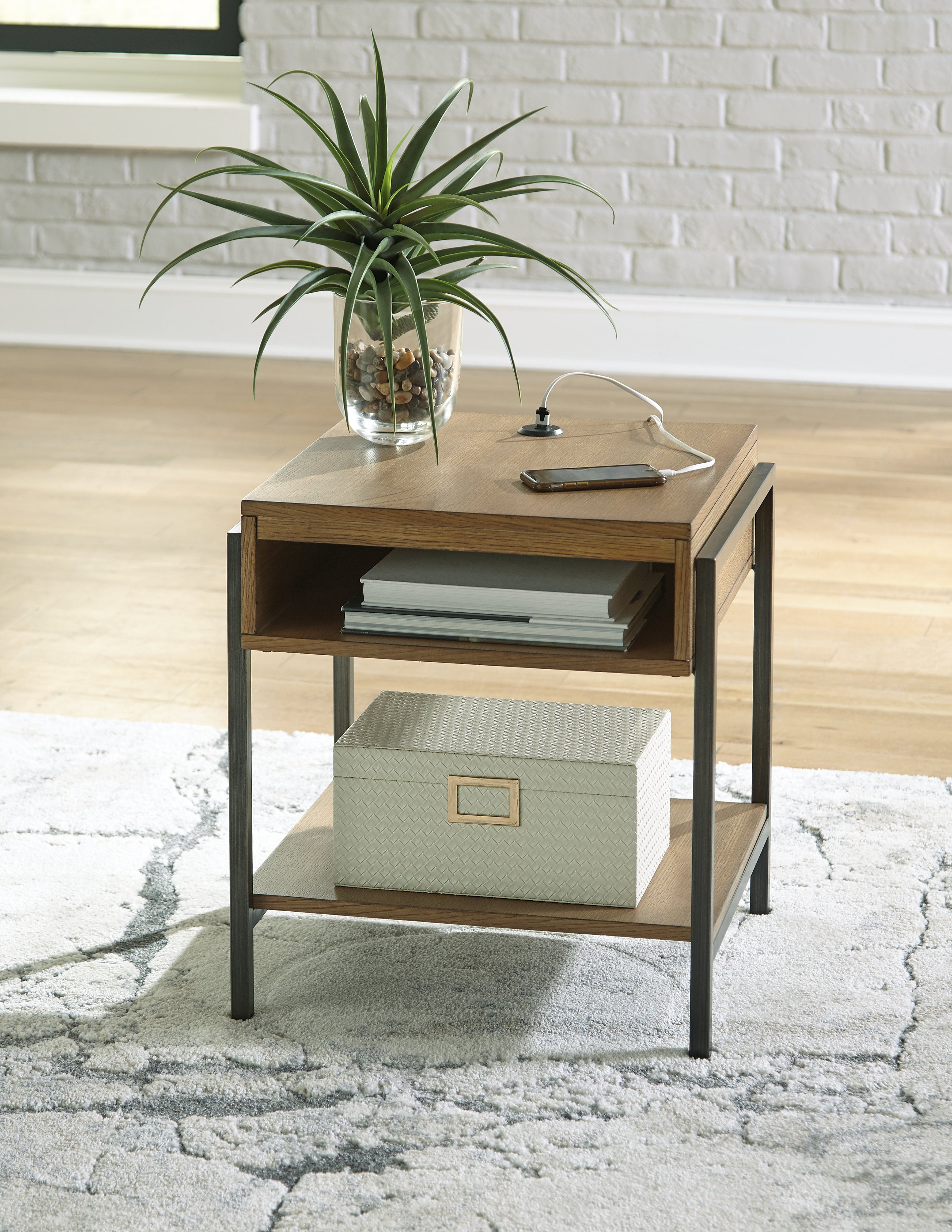 Bay Furniture Gallery - Ashley Furniture - Fridley End Table - Rectangular End Table / Brown/Black - T964-3