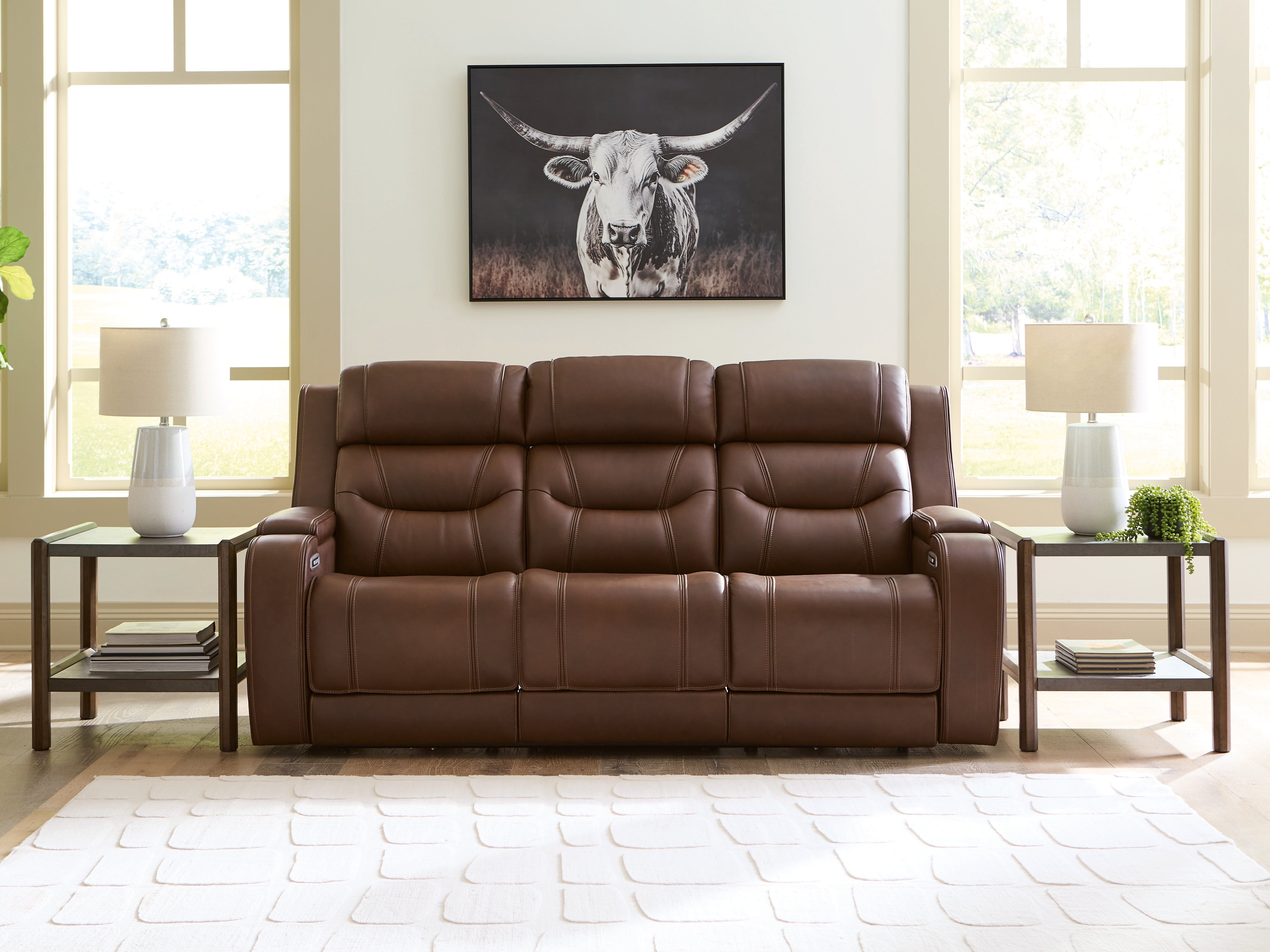 Bay Furniture Gallery - Ashley Furniture - Knightington Living Room - PWR REC Sofa w/Audio Seating / Brown - PCU1160215A