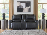 Bay Furniture Gallery - Ashley Furniture - Glossmore Living Room - DBL Rec Loveseat w/Console / Black - PCU1170094
