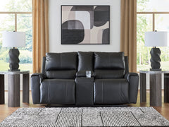 Bay Furniture Gallery - Ashley Furniture - Glossmore Living Room - DBL Rec Loveseat w/Console / Black - PCU1170094