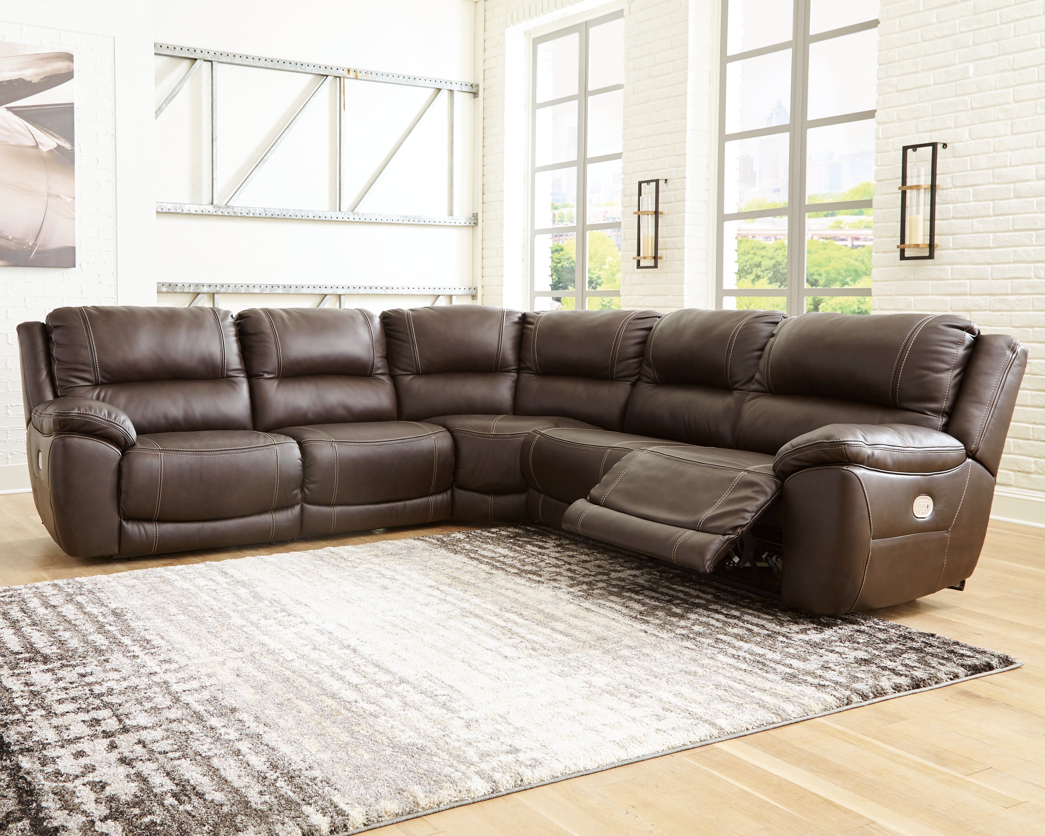 Bay Furniture Gallery - Ashley Furniture - Dunleith Sectional - 3-Piece Power Reclining Loveseat with Console / Chocolate - U71604S4