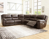 Bay Furniture Gallery - Ashley Furniture - Dunleith Sectional - 3-Piece Power Reclining Loveseat with Console / Chocolate - U71604S4