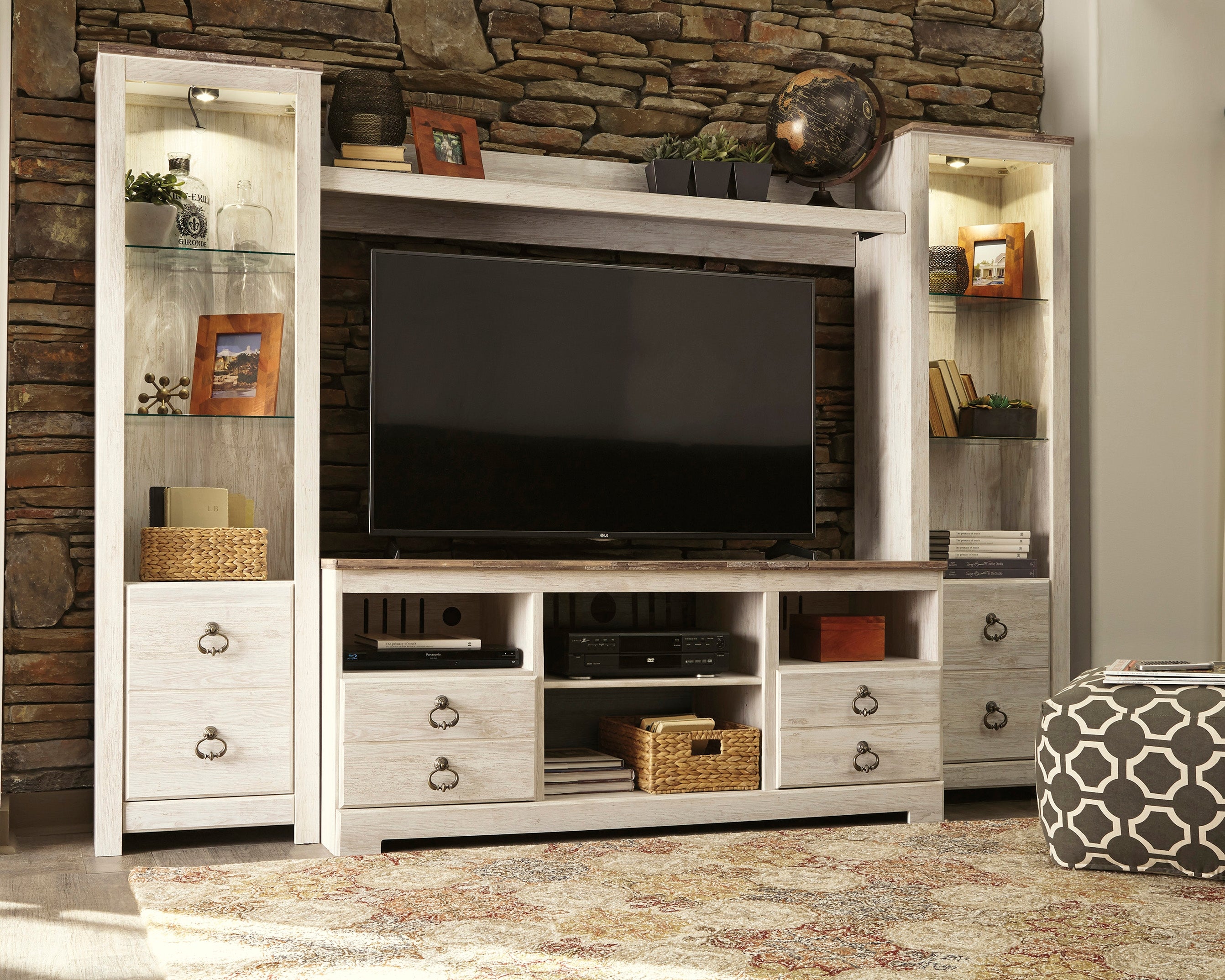 Bay Furniture Gallery - Ashley Furniture - Willowton Entertainment Center - Pier / Whitewash - W267-24