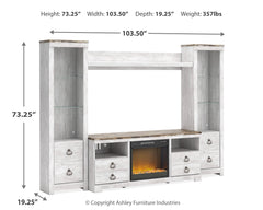 Willowton 4-Piece Entertainment Center with Electric Fireplace