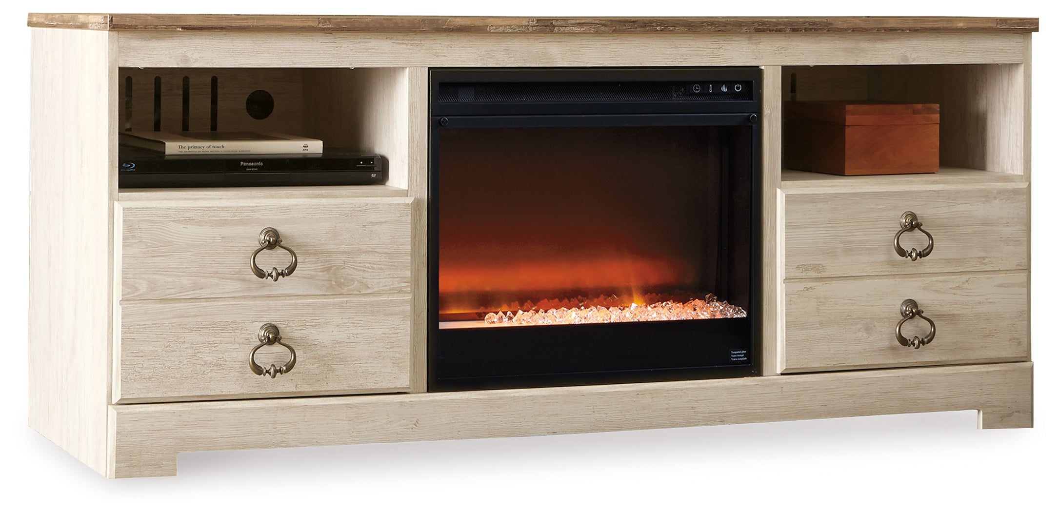 Bay Furniture Gallery - Ashley Furniture - Willowton 64" TV Stand with Electric Fireplace - 64" TV Stand with Electric Fireplace / Whitewash - W267W10