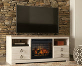Bay Furniture Gallery - Ashley Furniture - Willowton 64" TV Stand with Electric Fireplace - 64" TV Stand with Electric Fireplace / Whitewash - W267W8