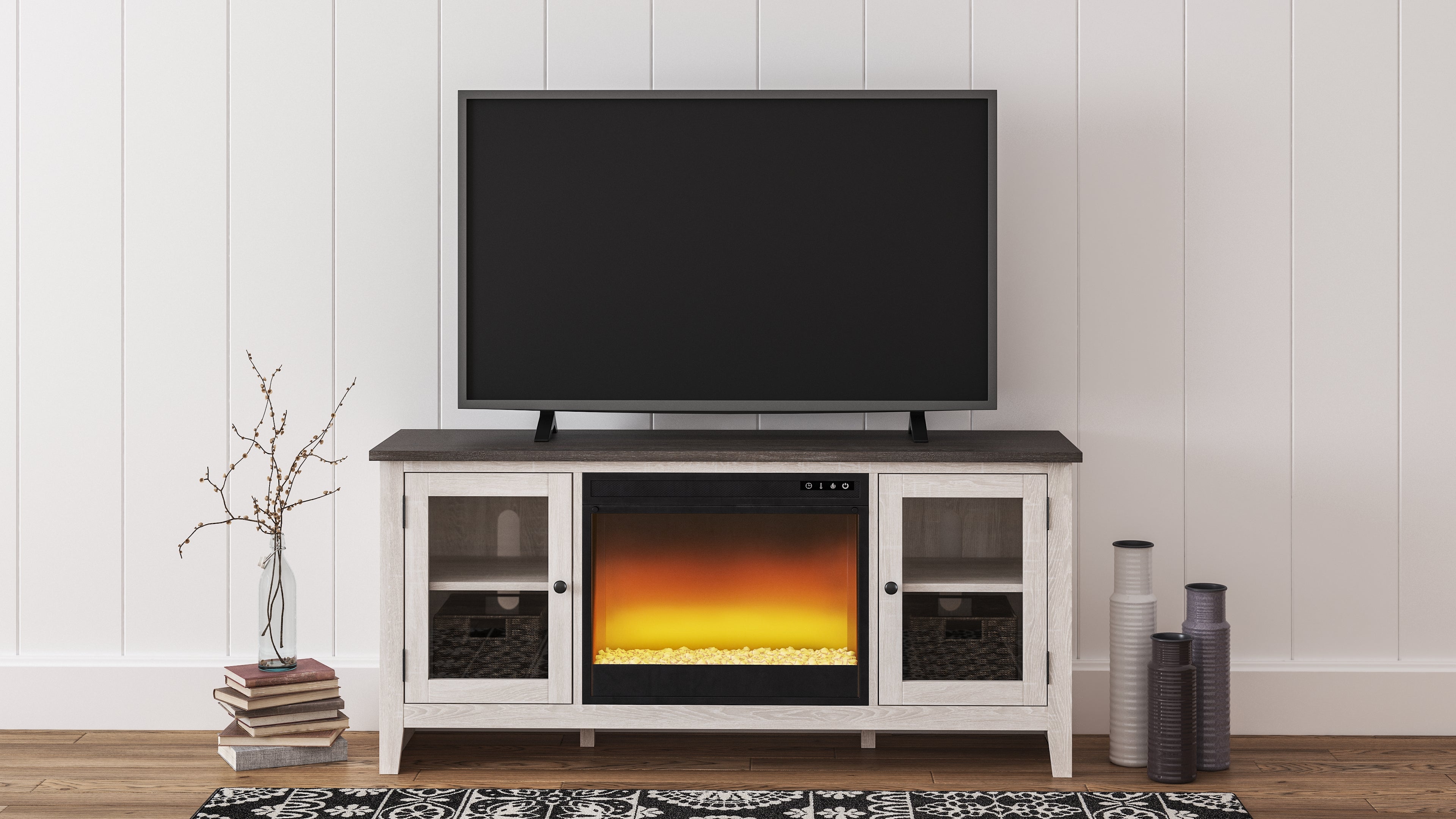 Bay Furniture Gallery - Ashley Furniture - Dorrinson 60" TV Stand with Electric Fireplace - 60" TV Stand with Electric Fireplace / Two-tone - W287W2