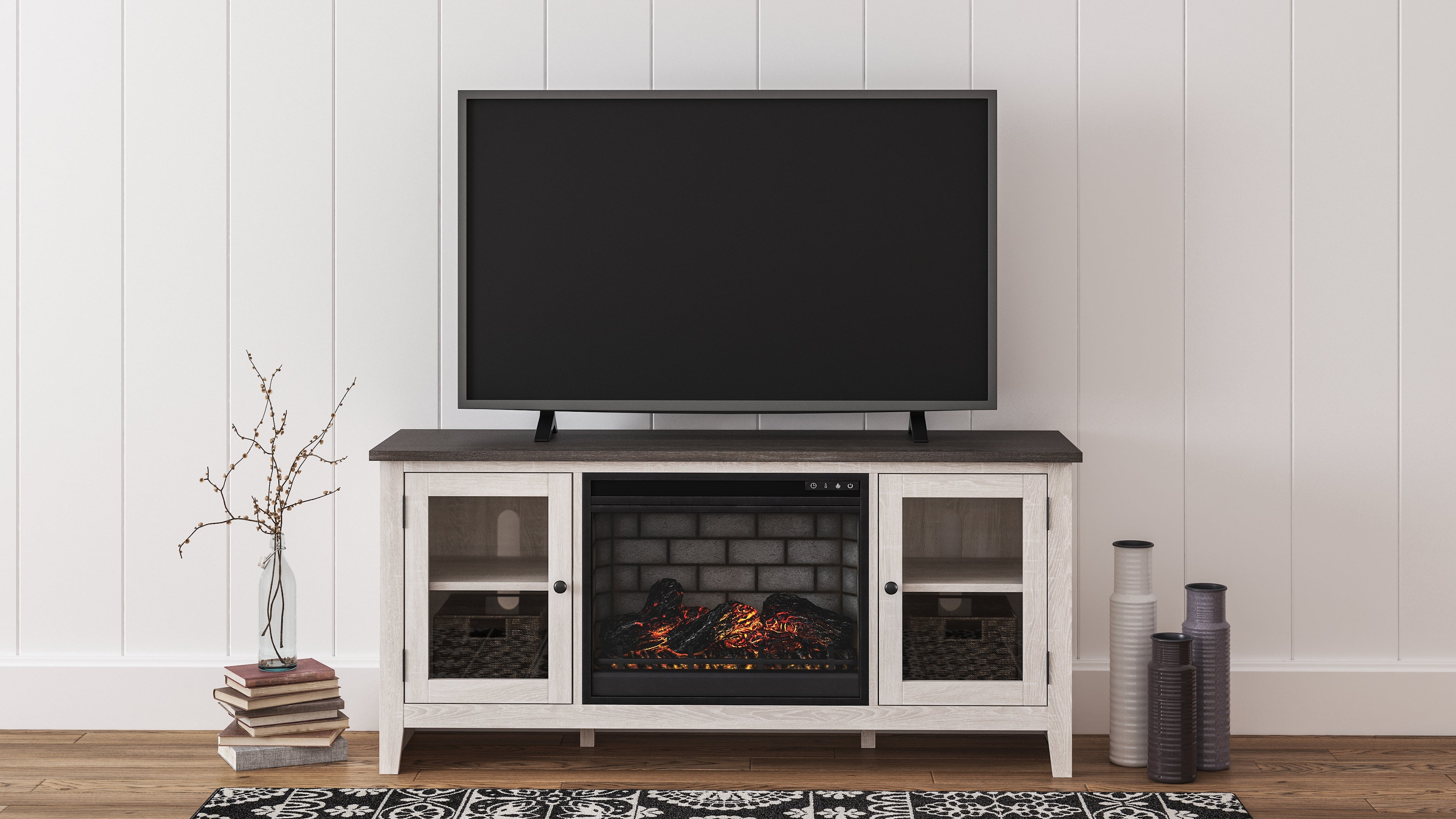 Bay Furniture Gallery - Ashley Furniture - Dorrinson 60" TV Stand with Electric Fireplace - 60" TV Stand with Electric Fireplace / Two-tone - W287W3