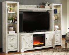 Bay Furniture Gallery - Ashley Furniture - Bellaby 4-Piece Entertainment Center with Fireplace - 4-Piece Entertainment Center with Fireplace / Whitewash - W331W5